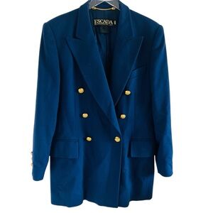 Escada Margaretha Ley Deep Blue Blazer with Gold Buttons